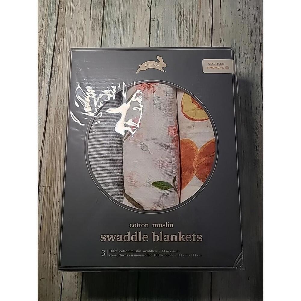Red Rover Blankets Muslin Swaddle 3 Pack 100% Cotton 44 Inx44 In.Flowers Country